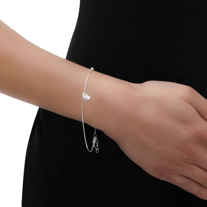 Sterling Silver Heart on Extendable  Box Link Bracelet