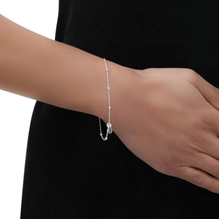 Sterling Silver Heart on Extendable Trace Link Bracelet 