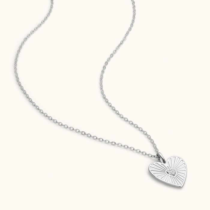 Sterling Silver Cubic Zirconia Heart Sunray Necklace