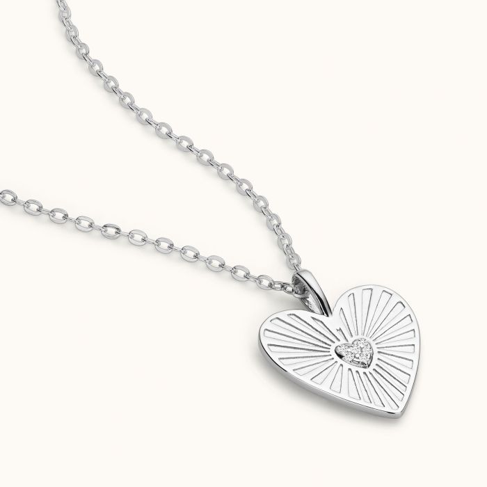 Sterling Silver Cubic Zirconia Heart Sunray Necklace