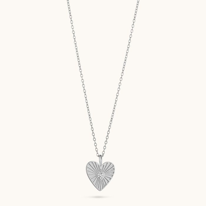 Sterling Silver Cubic Zirconia Heart Sunray Necklace