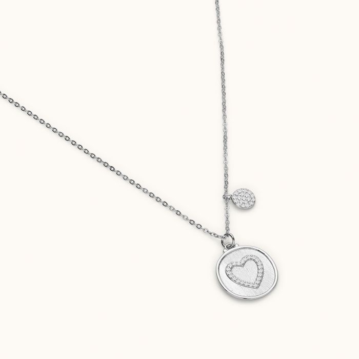 Sterling Silver Cubic Zirconia Heart Disc Necklace