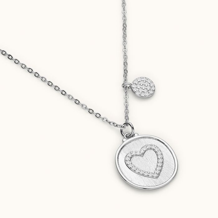 Sterling Silver Cubic Zirconia Heart Disc Necklace