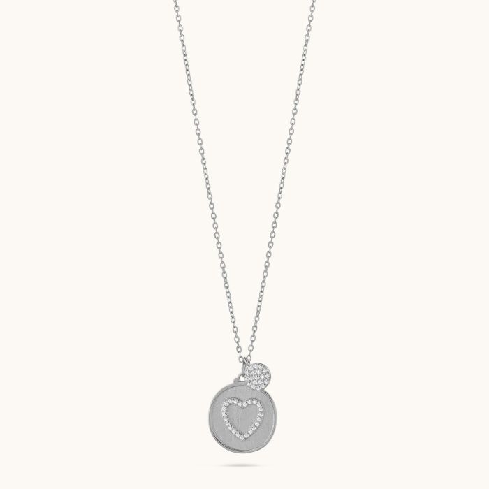 Sterling Silver Cubic Zirconia Heart Disc Necklace