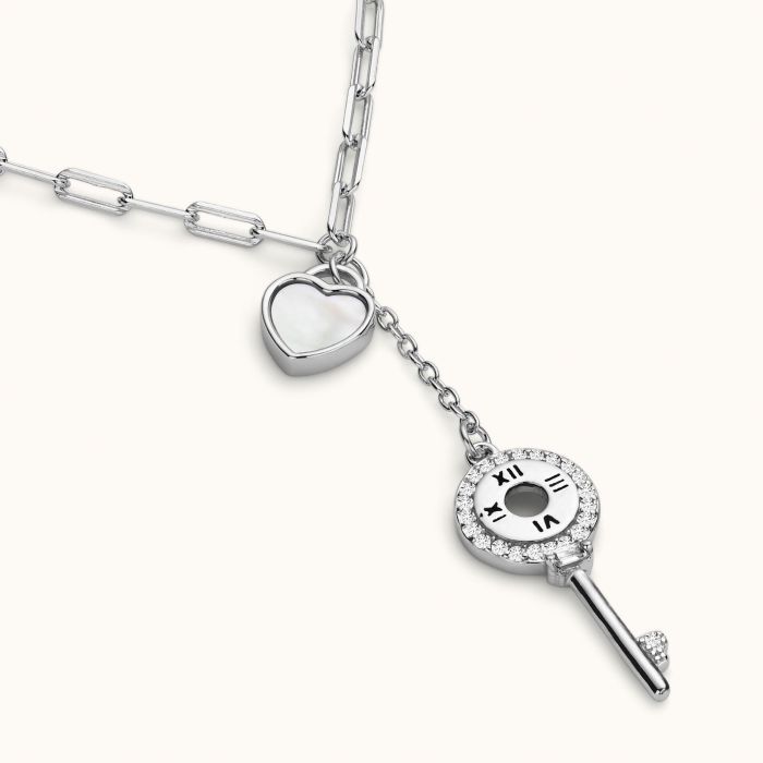 Sterling Silver Love Heart and Key Necklace