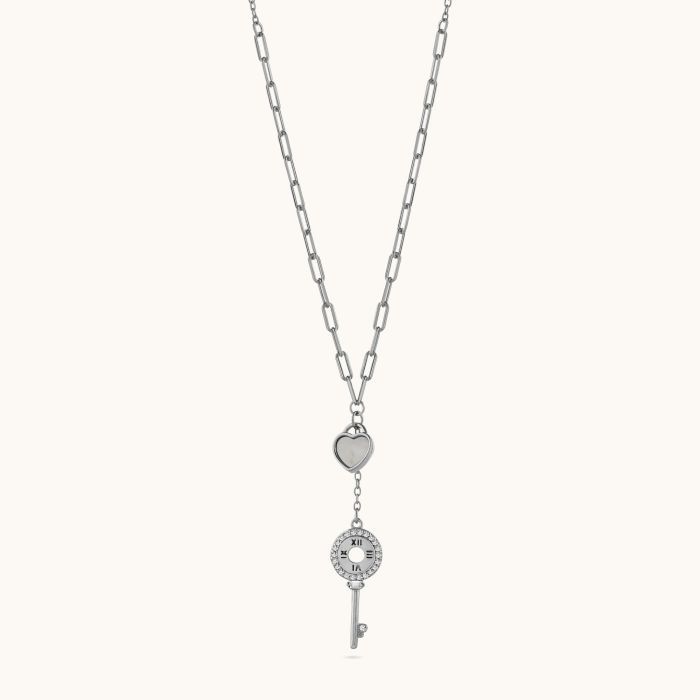 Sterling Silver Love Heart and Key Necklace