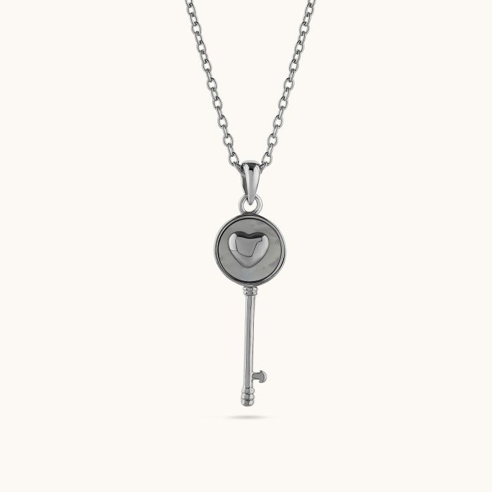 Sterling Silver Love Heart Key Necklace