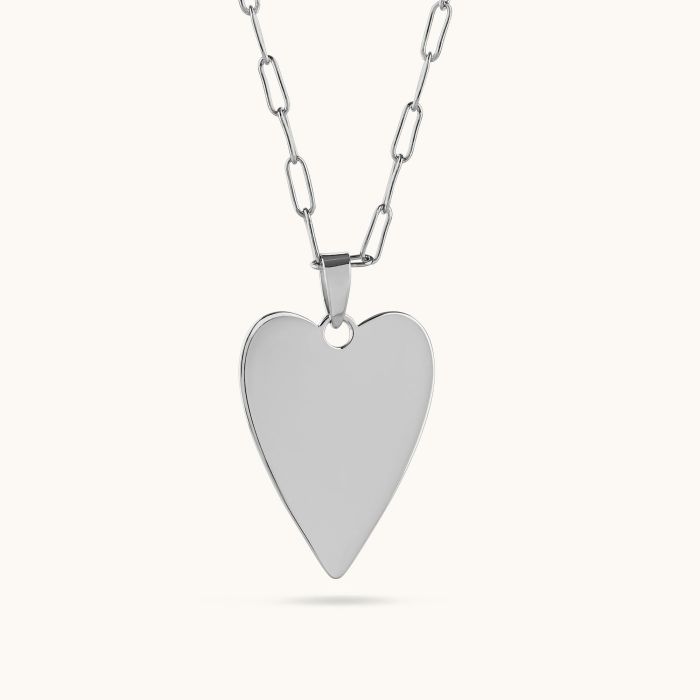 Sterling Silver Heart Disc Necklace