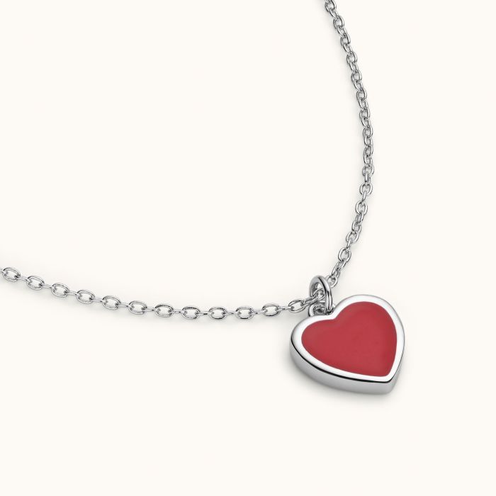 Sterling Silver Enamel Red Heart Necklace