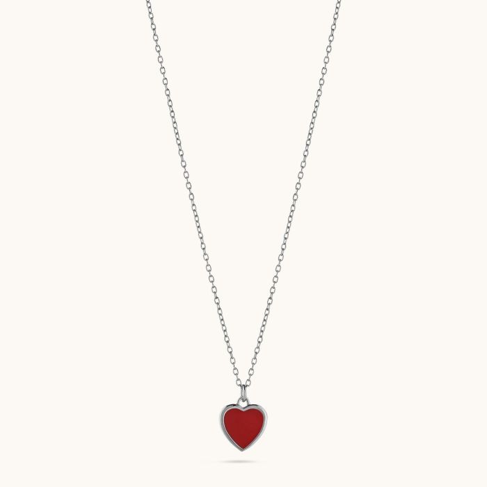 Sterling Silver Enamel Red Heart Necklace