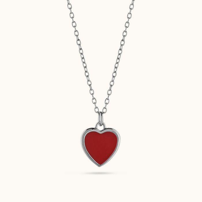 Sterling Silver Enamel Red Heart Necklace