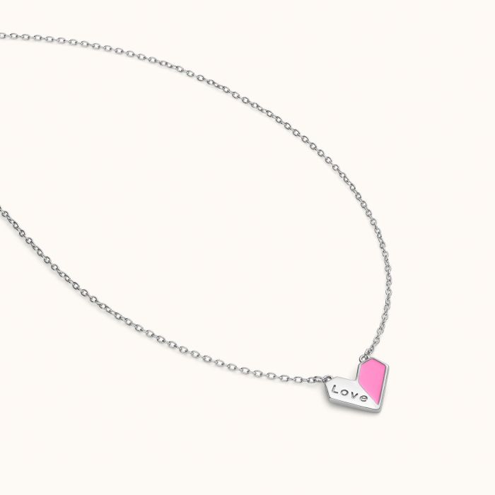 Sterling Silver Enamel Pink Heart Necklace