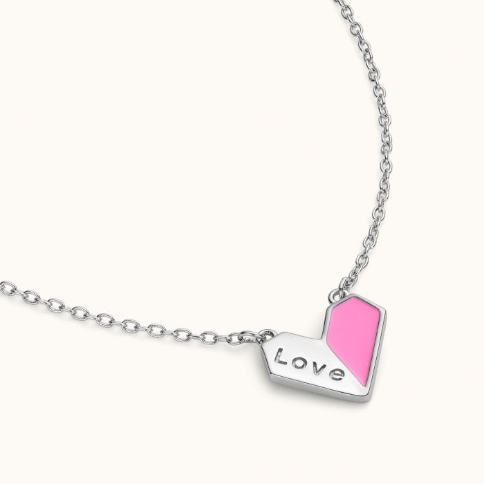 Sterling Silver Enamel Pink Heart Necklace