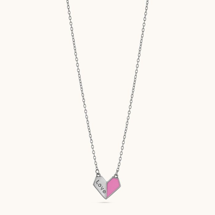 Sterling Silver Enamel Pink Heart Necklace