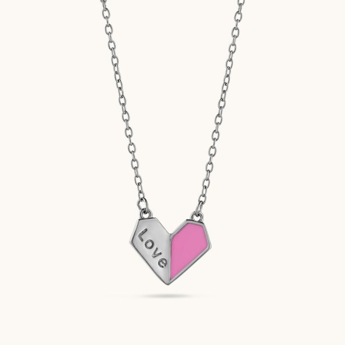 Sterling Silver Enamel Pink Heart Necklace