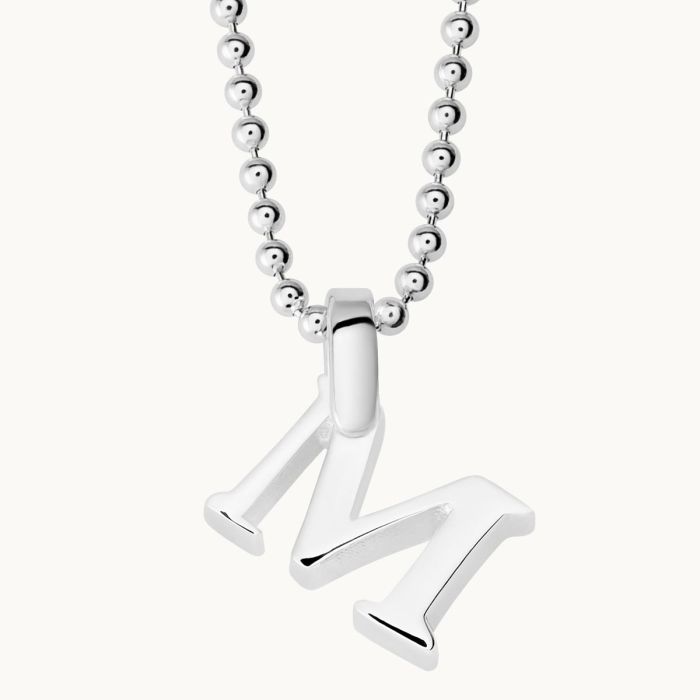 Sterling Silver 3D Alphabet Initial Letter Pendant - M