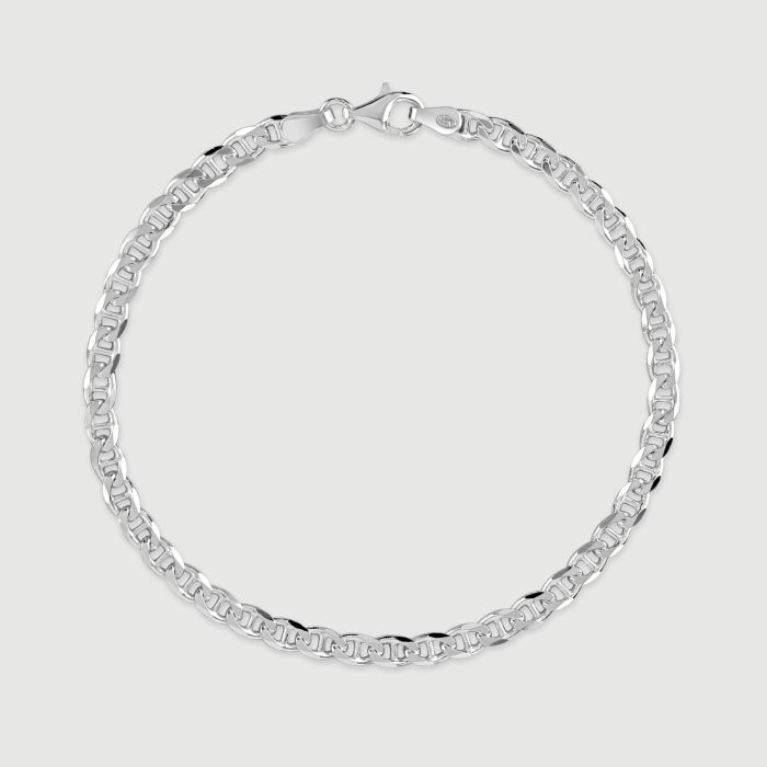 Sterling Silver 3.7mm Diamond Cut Marina Bracelet with Chain