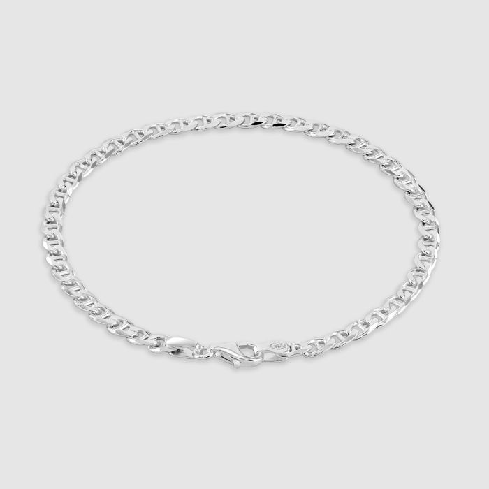 Sterling Silver 3.7mm Diamond Cut Marina Bracelet with Chain
