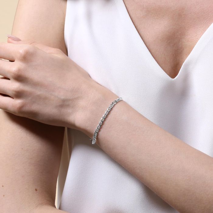 Sterling Silver 3.7mm Diamond Cut Marina Bracelet with Chain