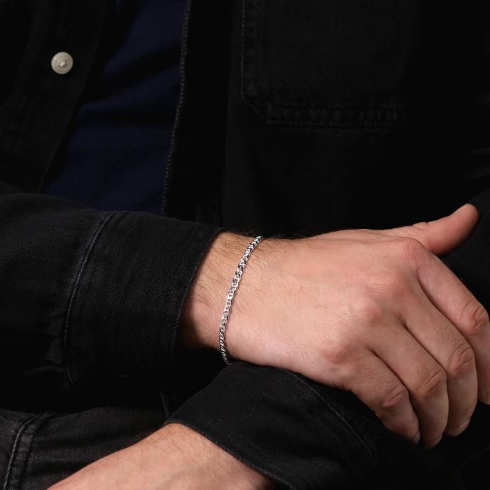 Sterling Silver 3.7mm Diamond Cut Marina Bracelet with Chain