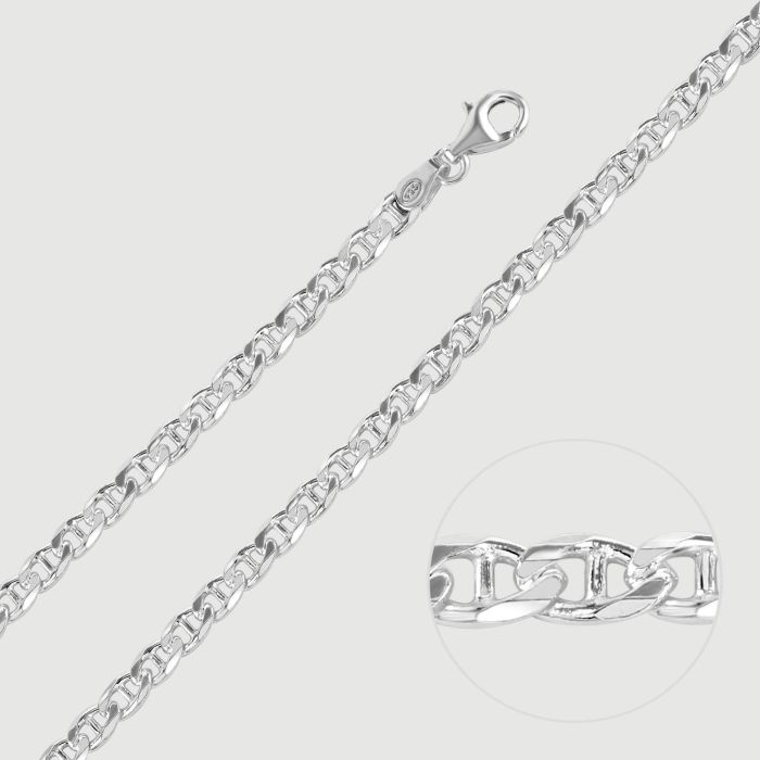 Sterling Silver 3.7mm Diamond Cut Marina Bracelet with Chain