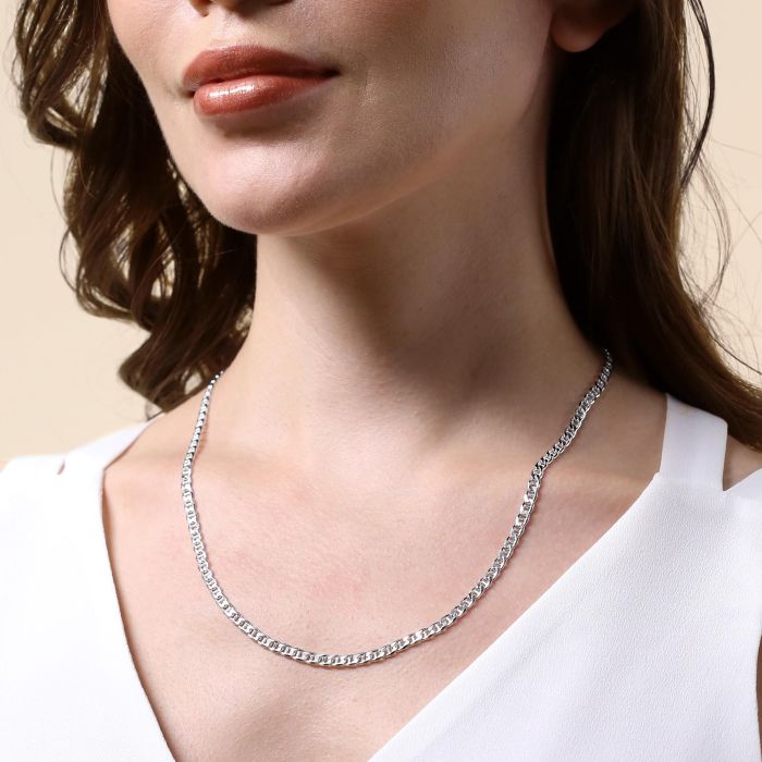 Sterling Silver 3.7mm Diamond Cut Marina Bracelet with Chain