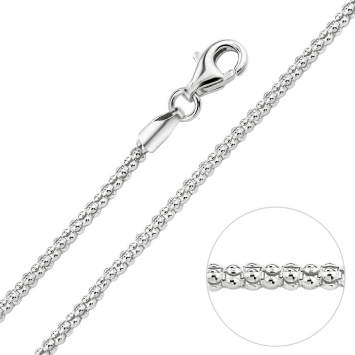 Sterling Silver 2mm Popcorn Link Bracelet with Chain
