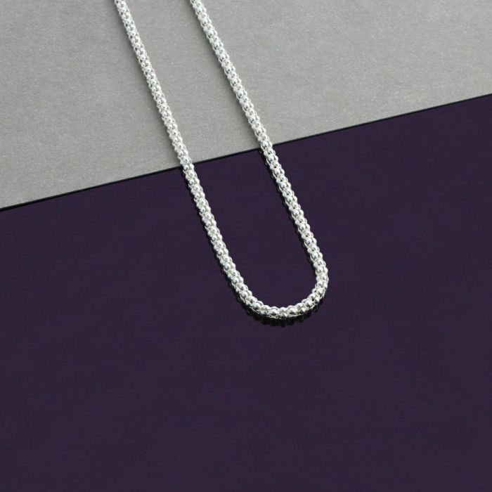 Sterling Silver 2mm Popcorn Link Bracelet with Chain