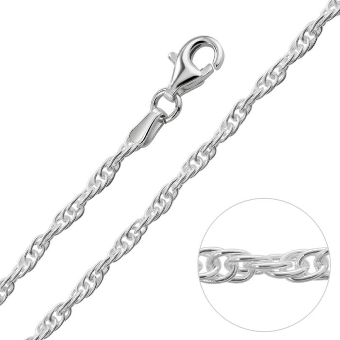 Sterling Silver 2mm Loose Rope / Prince of Wales Bracelet with Chain