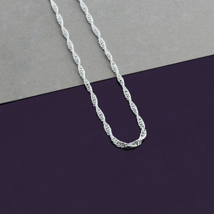 Sterling Silver 2mm Loose Rope / Prince of Wales Bracelet with Chain