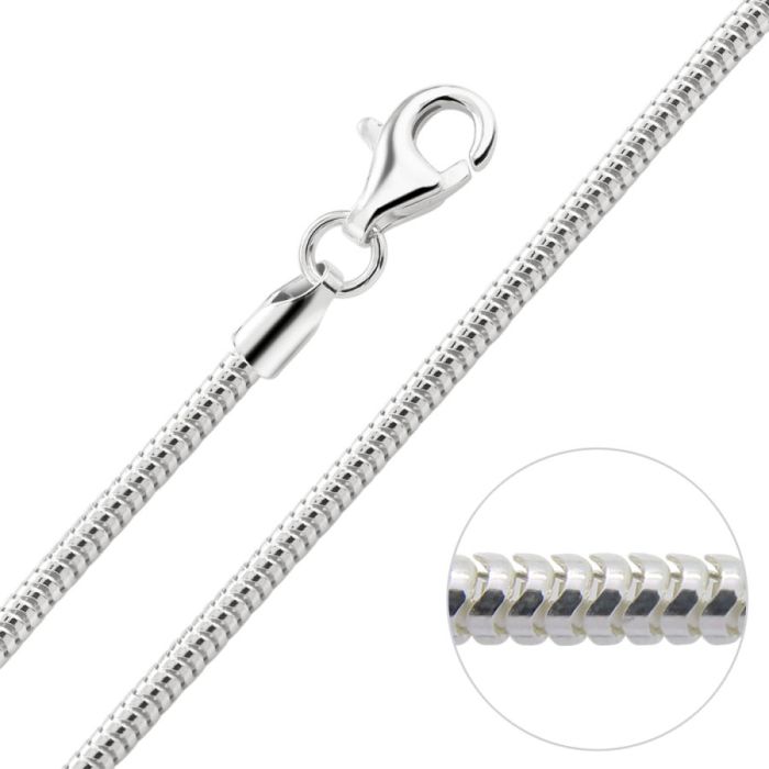 Sterling Silver 1.9mm Snake Link Bracelet with Chain