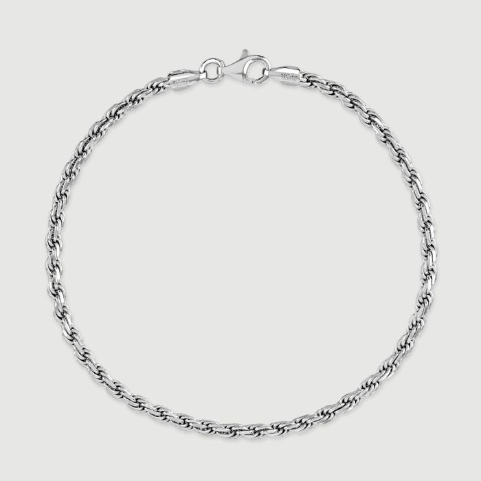 Sterling Silver 2.8mm Diamond Cut Rope Bracelet with Chain