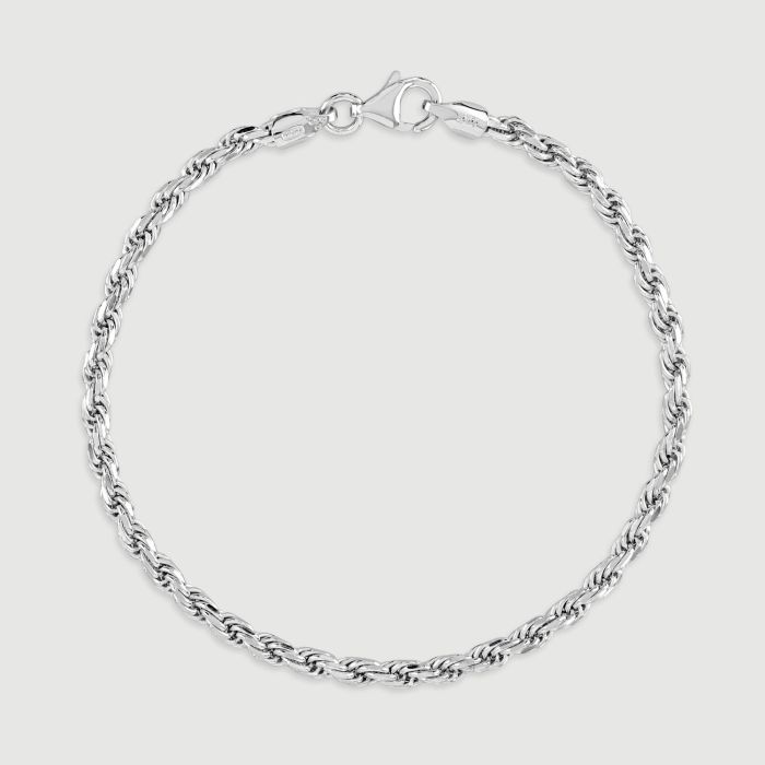 Sterling Silver 3.3mm Diamond Cut Rope Bracelet with Chain