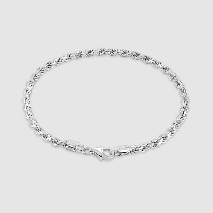 Sterling Silver 3.3mm Diamond Cut Rope Bracelet with Chain