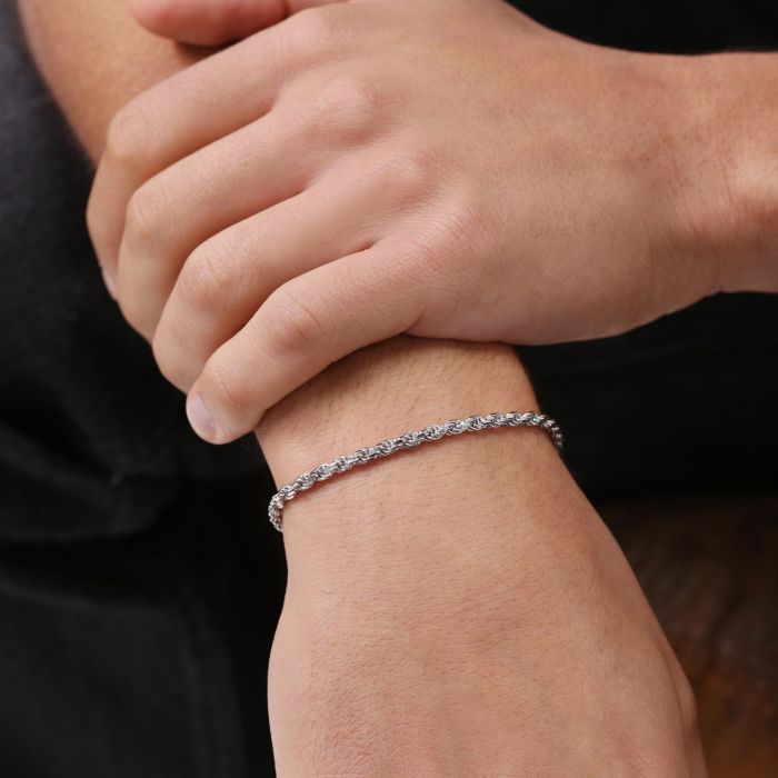 Sterling Silver 3.3mm Diamond Cut Rope Bracelet with Chain