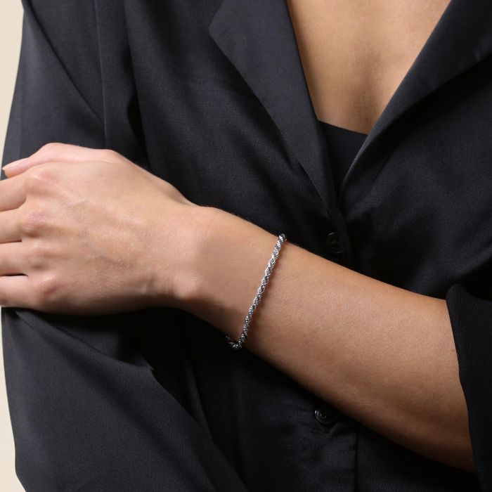 Sterling Silver 3.3mm Diamond Cut Rope Bracelet with Chain