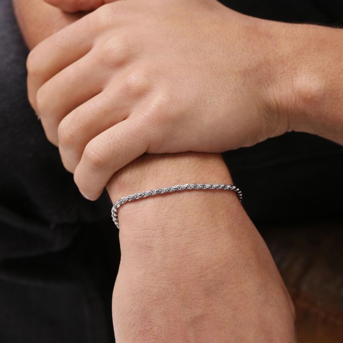 Sterling Silver 2.8mm Diamond Cut Rope Bracelet with Chain