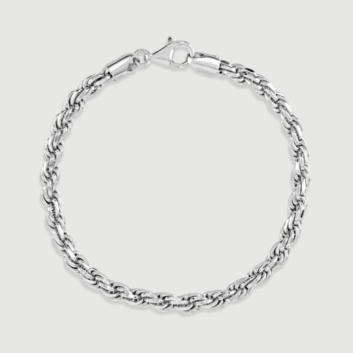Sterling Silver 4.7mm Diamond Cut Rope Link Bracelet with Chain