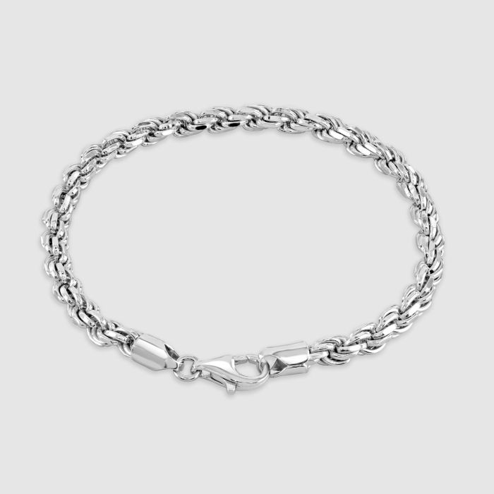 Sterling Silver 4.7mm Diamond Cut Rope Link Bracelet with Chain