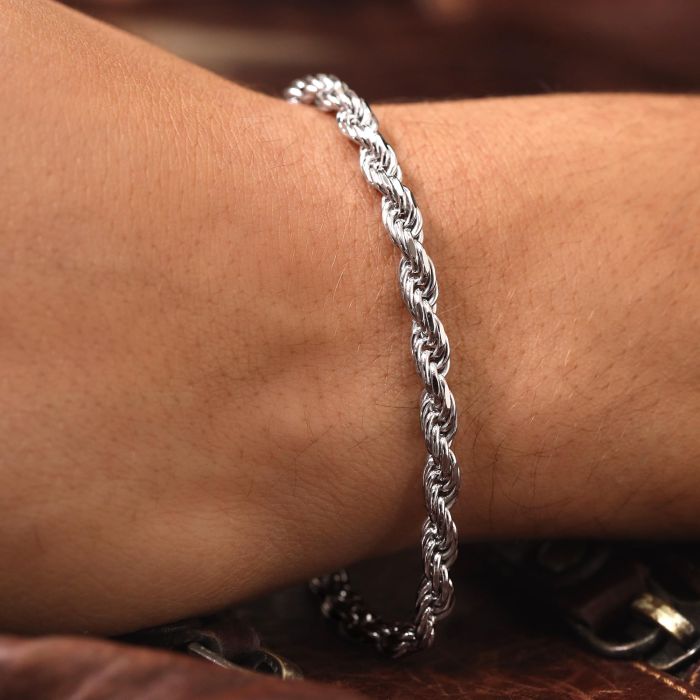 Sterling Silver 4.7mm Diamond Cut Rope Link Bracelet