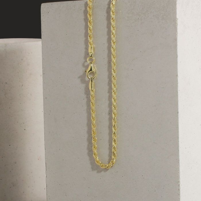  9ct Yellow Gold Plated 2.3mm Diamond Cut Rope Chain Necklace