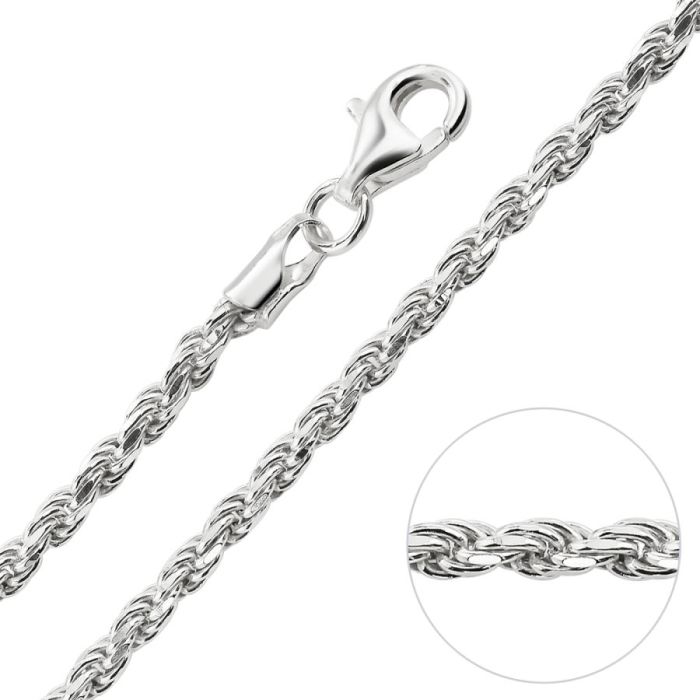 Sterling Silver 2.3mm Diamond Cut Rope Link Bracelet with Chain