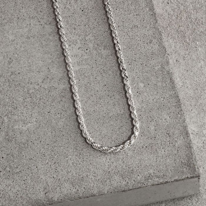 Sterling Silver 2.3mm Diamond Cut Rope Link Bracelet with Chain