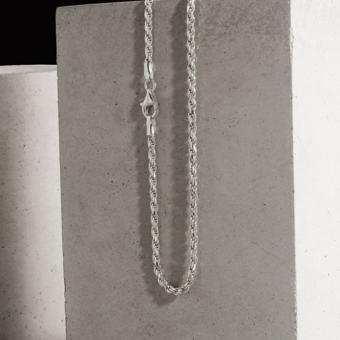 Sterling Silver 2.3mm Diamond Cut Rope Link Bracelet with Chain