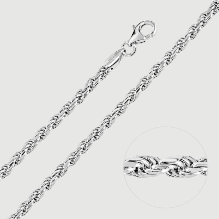 Sterling Silver 3.3mm Diamond Cut Rope Bracelet with Chain