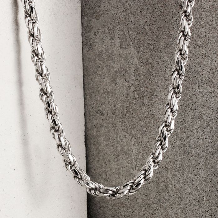 Sterling Silver 4.7mm Diamond Cut Rope Chain Necklace Thick