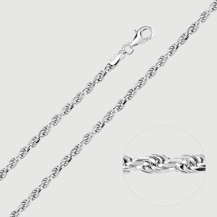 Sterling Silver 2.8mm Diamond Cut Rope Bracelet with Chain