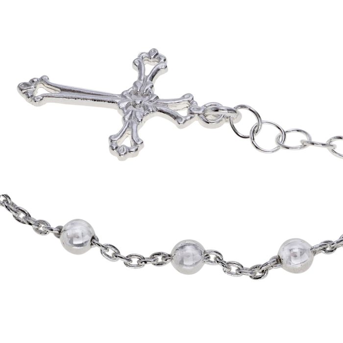 Sterling Silver Rosary Cross Beaded Trace Bracelet Extendable