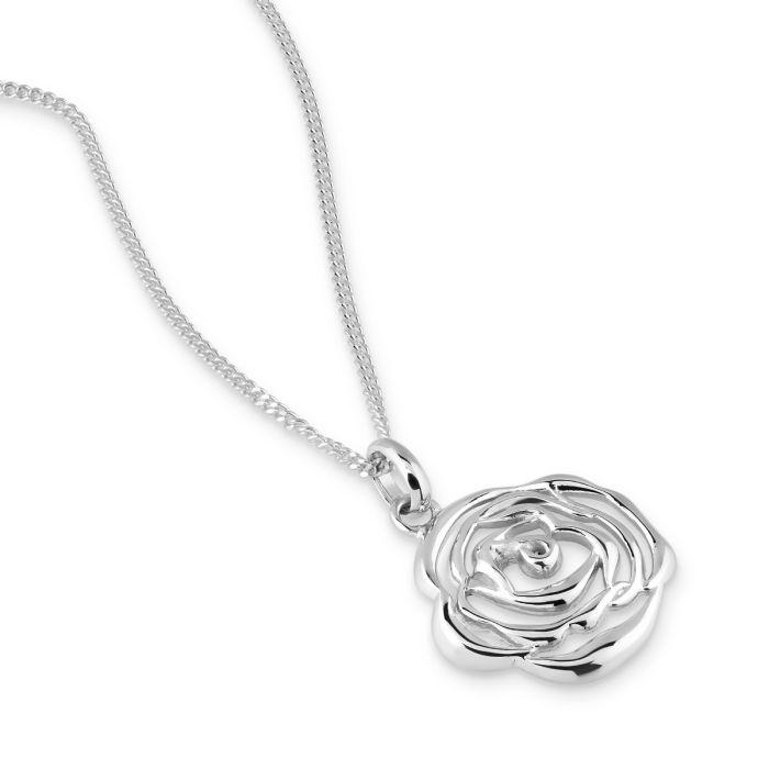 Sterling Silver JUNE ROSE Necklace with Curb Chain