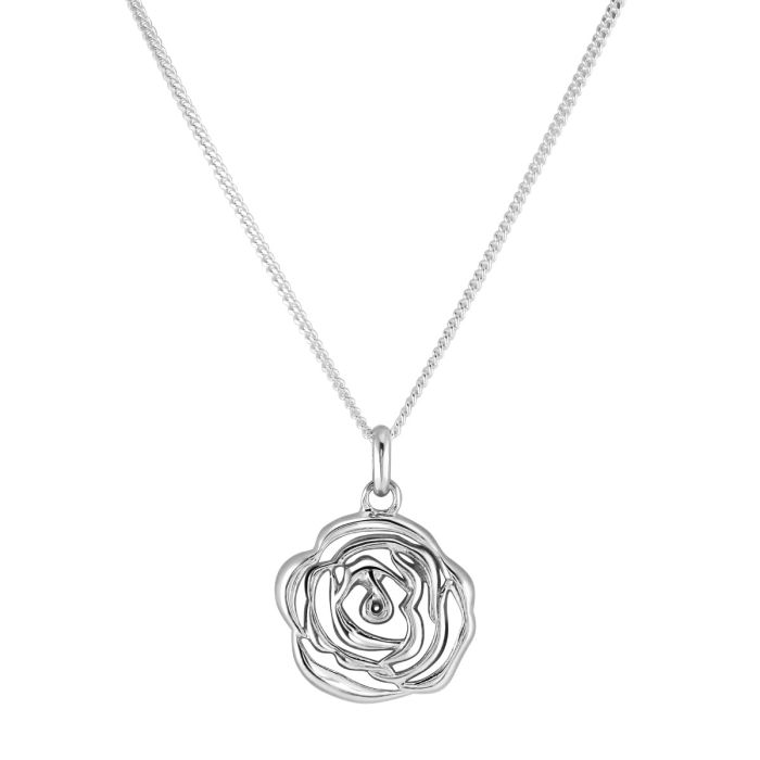 Sterling Silver JUNE ROSE Necklace with Curb Chain